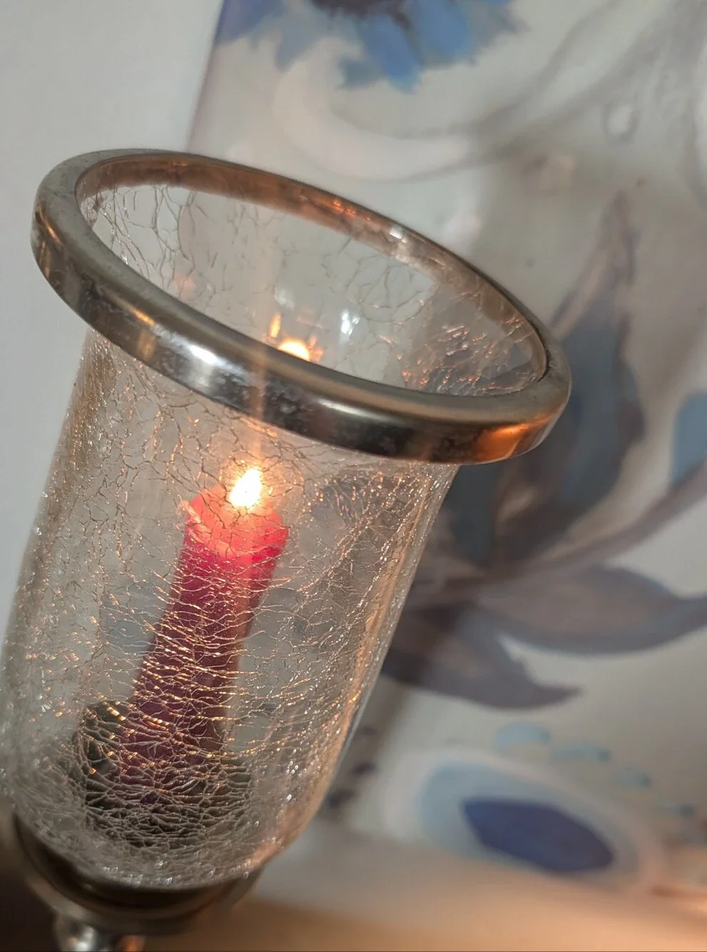 Vintage Brushed Nickel Hurricane Candle Stick Holder 16 3/4